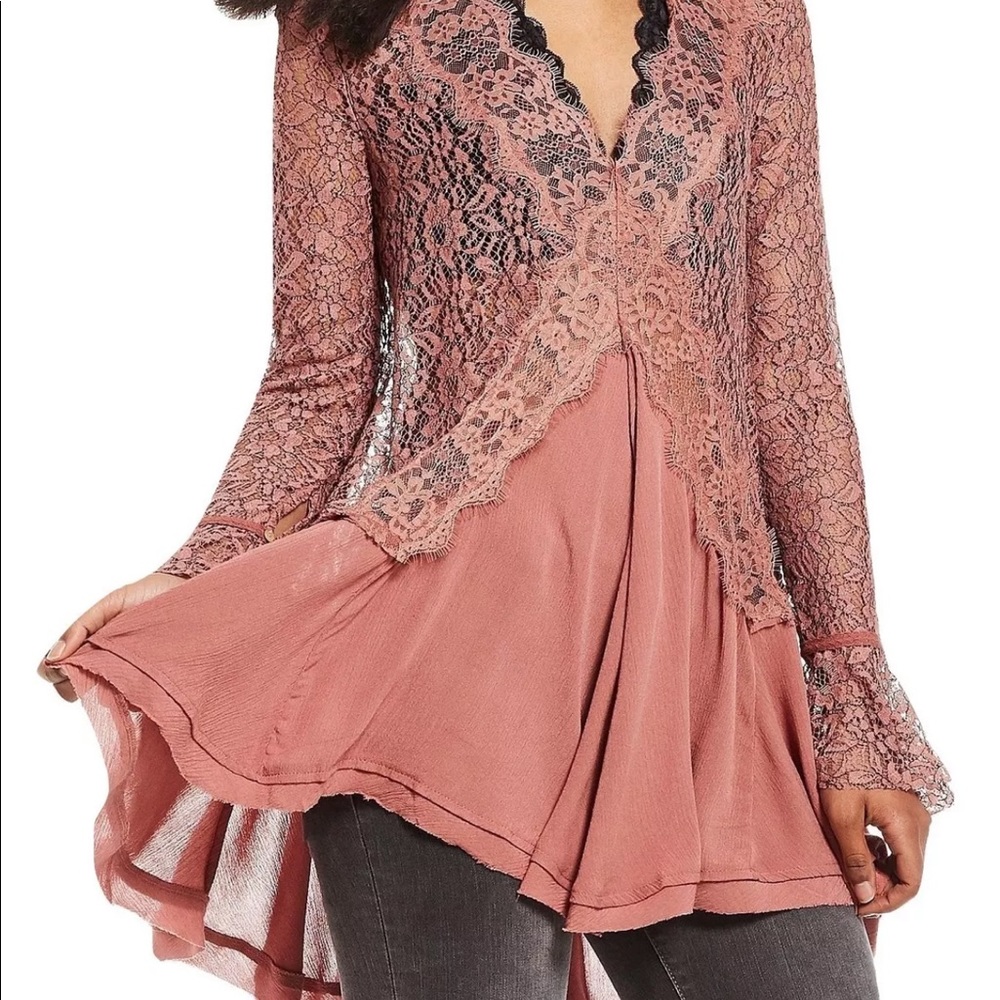 NWT Free People Tell Tale Lace Tunic Dusty Mauve - Picture 3 of 6